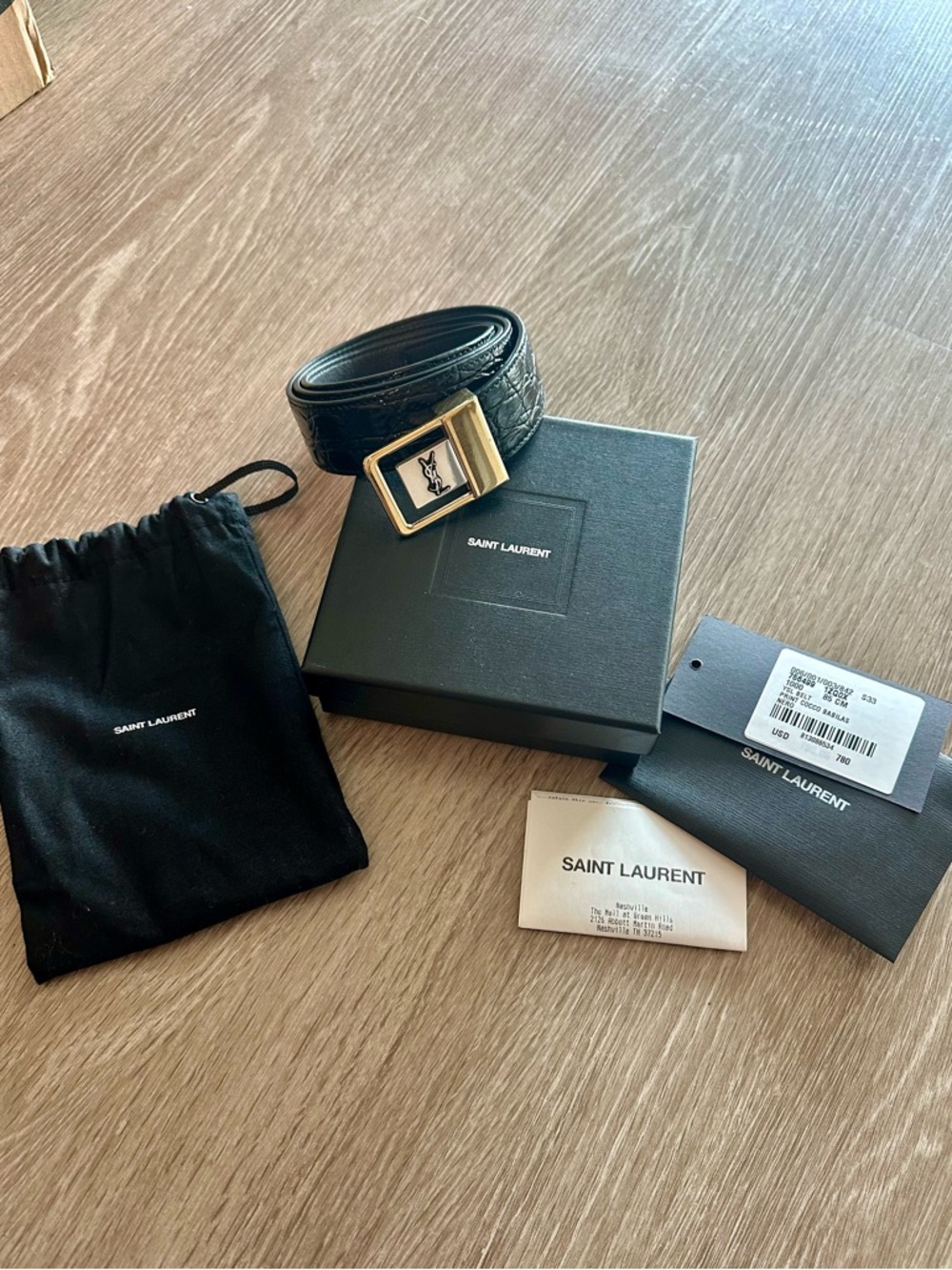 Saint Laurent Embossed Crocodile Leather Belt - Picture 2 of 8